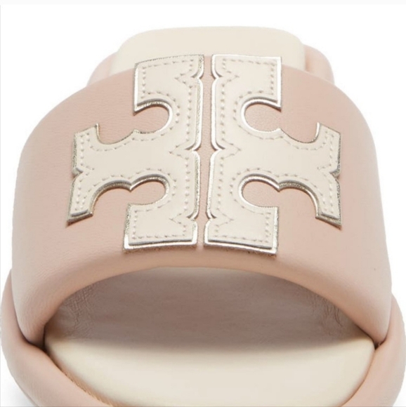 Tory Burch Double T Sport Slide New Cream / Spark Gold / Shell Pink Size 8.5 - Picture 10 of 16
